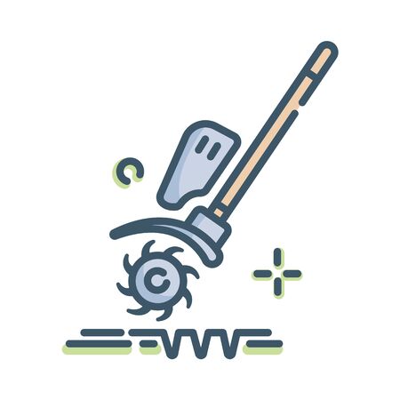 Lawn care and aeration - color filled outline icon, lawn grass service, gardening and landscaping, isolated simple sing with aerating tool on white background, vector for web, appのイラスト素材