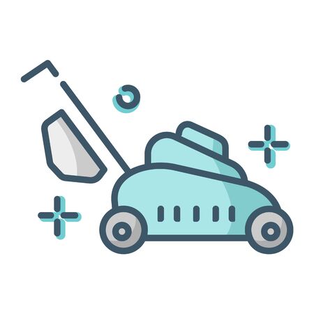 Lawn care and mowing - color filled outline icon, lawn grass service, gardening and landscaping, isolated simple sing with mower tool on white background, vector for web, appのイラスト素材