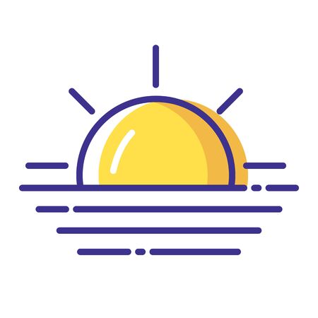 Simple weather icon - outline filled colorful - forecast sing with blue sun and fog or mist, haze, clear sunshine sunny morning or day - vector isolated symbol for web or forecast app, on white backgroundのイラスト素材