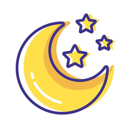 Simple weather icon - outline filled colorful - forecast sing with yellow moon and stars - vector isolated symbol on white background.のイラスト素材