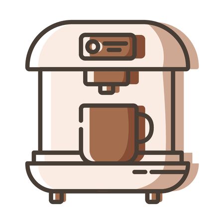 Simple outline filled icon - coffee maker or machine for machine for making hot energetic drink or beverage for breakfast, isolated colorful vector symbol on white backgroundのイラスト素材