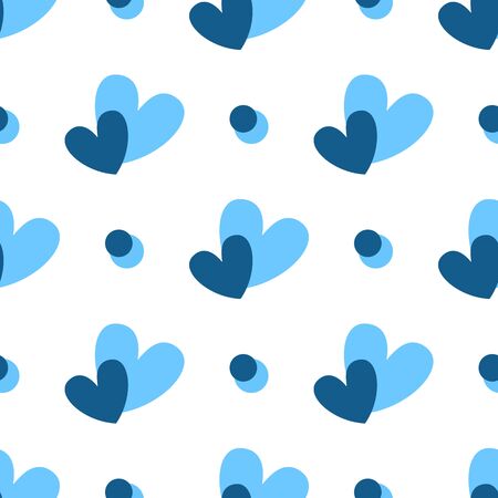 Valentine Day abstract seamless pattern - cartoon blue hearts on white, rhythmic geometric shapes, vector romantic background, endless texture for wrapping, textile, scrapbookのイラスト素材