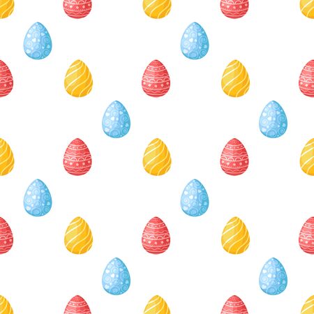 Easter Day - seamless pattern with easter eggs on white background, colorful background or endless texture for textile decoration, ideal for fabric print, wrapping or scrapbooking paper - vectorのイラスト素材