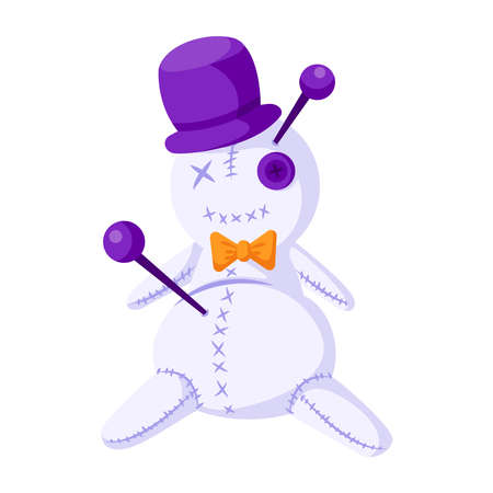Halloween cartoon scary voodoo doll with pins, traditional holiday symbolのイラスト素材