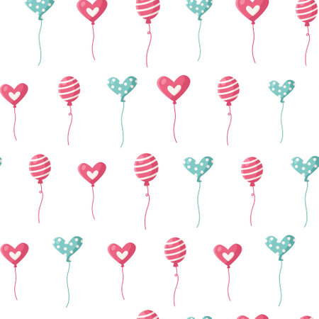 Valentine day cartoon seamless pattern - cute kids valentine ballon and heart, nursery endless digital paper in pink and peppermint color, background.のイラスト素材