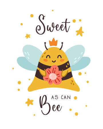 Honey Bee kids vector poster or card templateのイラスト素材