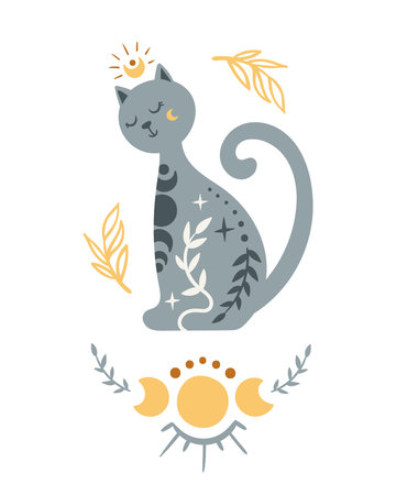 Cartoon kids celestial space cat nursery posterのイラスト素材