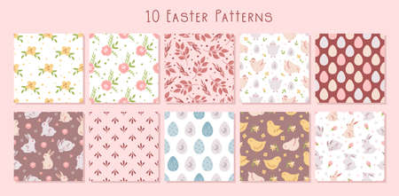 Easter pastel boho kids seamless pattern or digital paper bundleのイラスト素材