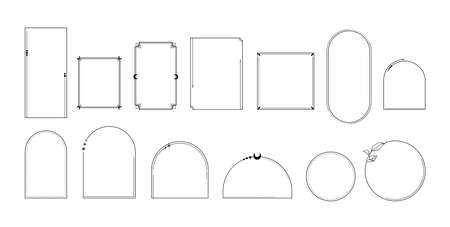 Celestial magic frames isolated clip art bundle, Mystical circle and square frames for text, greeting cards, vector design elementsのイラスト素材