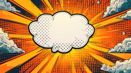 Pop art bright abstract background with geometric shapes and speech bubbles, retro comic book style funny cartoon cover, banner, pattern, AI generatedの素材