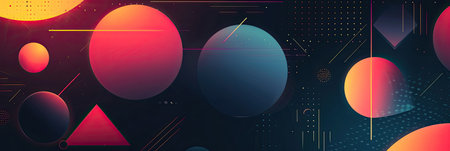 Abstract geometrical shapes background, 3d shapes and figures, vivid neon backdrop, AI generated imageの素材