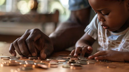 Kids learning finances, safe and invest money, financial education and awareness, planning of future for children, AI generated imageの写真素材