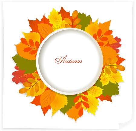 Round frame made from leaves with word autumn in center. Vector illustration.のイラスト素材