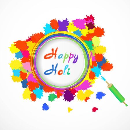 Indian holi  festival background with color splashes and pichkari . Vector illustration.のイラスト素材