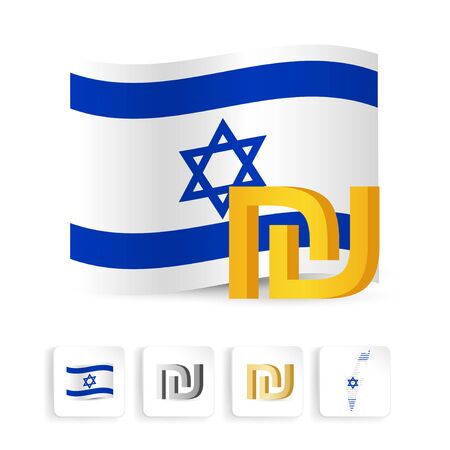 Israeli shekel sign symbol with  Israel flag.のイラスト素材