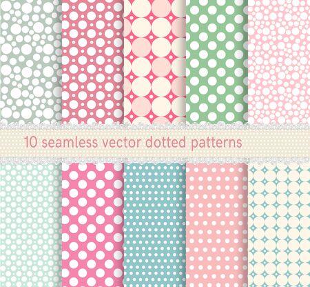 Polka dot seamless patterns collection. Dotted shabby chick backgrounds in retro style.のイラスト素材