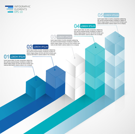3D growing infographic bar chart diagram for financial, analytics, statistics reports and web design in blue colors.のイラスト素材