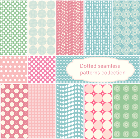 Polka dot - dotted seamless patterns collection. Simple round geometrical  pattern  set in retro style.のイラスト素材