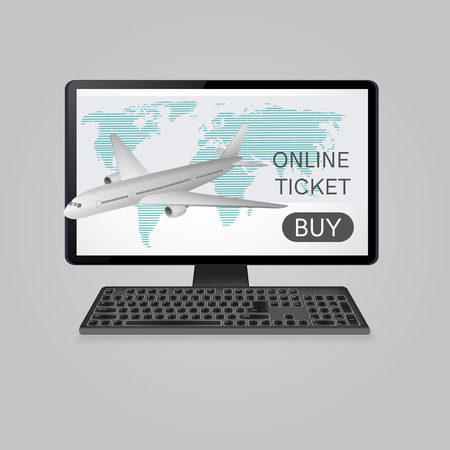 Buy airline tickets online. Travel and booking concept. Vector illustrationのイラスト素材