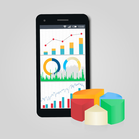 Graph and diagrams. Mobile phone. Concept of business,finance, accounting statistic. Vector illustrationのイラスト素材