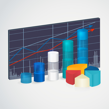 Transparent rising graph. 3D digital onfographic for financial, analytics, statistics reports and web design vector illustration.のイラスト素材