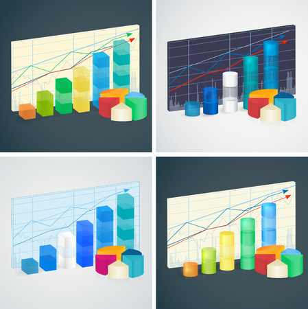 Transparent rising graph collection. 3D digital infographic for financial, analytics, statistics reports and web design vector illustration.のイラスト素材