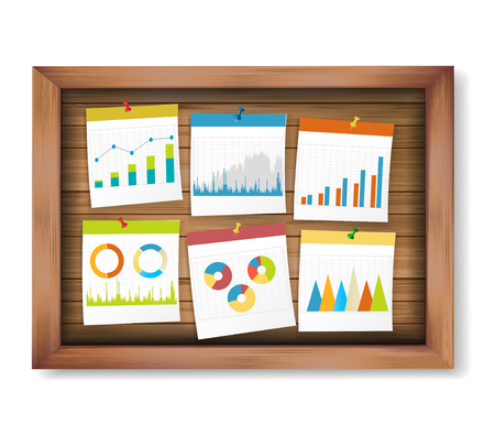 Finance business notes and stat graph on wooden board vector illustration.のイラスト素材