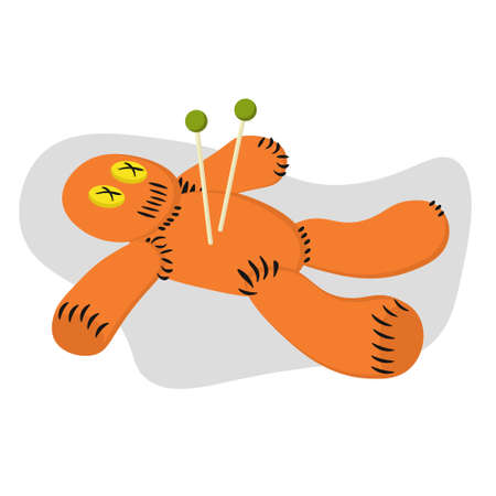 Voodoo doll, ritual toy made of fabric with stuck needles vector illustrationのイラスト素材