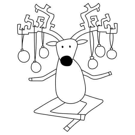 Christmas coloring page with funny deer, outline greeting card for creativity vector illustrationのイラスト素材