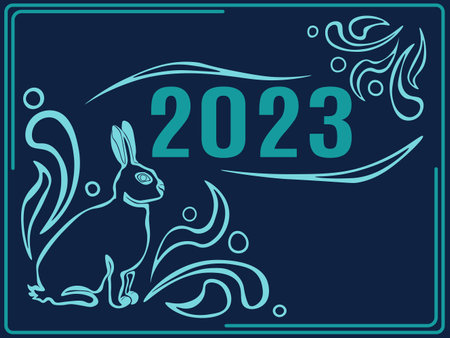 Chinese calendar new year symbol, blue water rabbit festive rectangular banner for design vector illustrationのイラスト素材