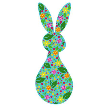 Silhouette of an Easter Bunny with floral motifs, Spring card or poster vector illustrationのイラスト素材