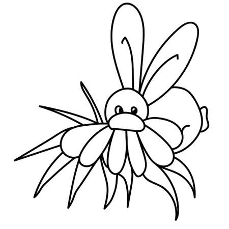 Rabbit hiding behind a flower, Easter coloring page for kids, festive activity for toddlers vector illustrationのイラスト素材