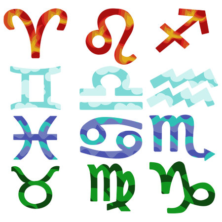 Set of zodiac signs by the elements, horoscope symbols vector illustrationのイラスト素材