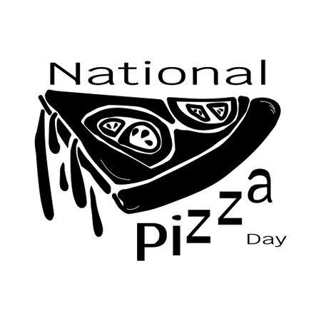 National Pizza Day, Silhouette of a slice of pizza with tomatoes and an inscription illustration for designのイラスト素材
