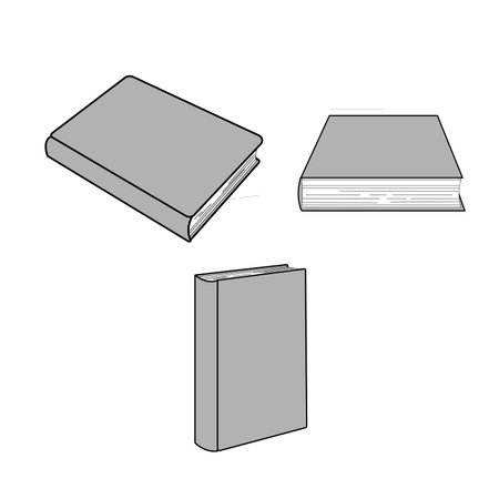 A set of three books in various projections, a closed book with a thick gray cover, teaching materials vector illustrationのイラスト素材