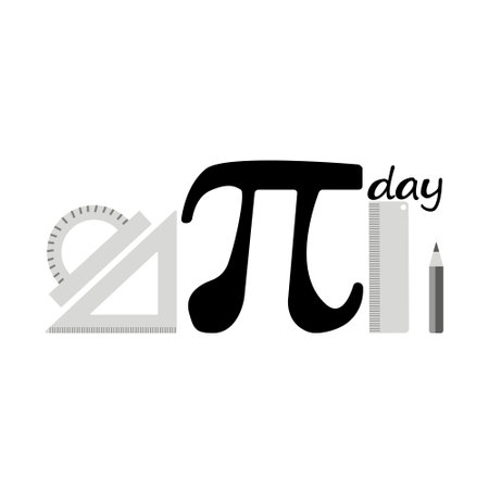 Pi Day, idea for a poster or postcard with a thematic lettering and rulers of various shapes vector illustrationのイラスト素材