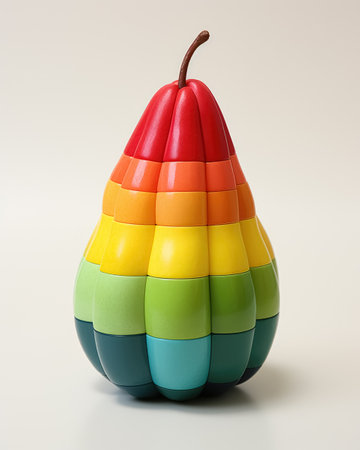 Toy for little child pyramid in the shape of pear from multicolored blocks to collect on white background. development of fine motor skills in childhood. Generative AI.の素材