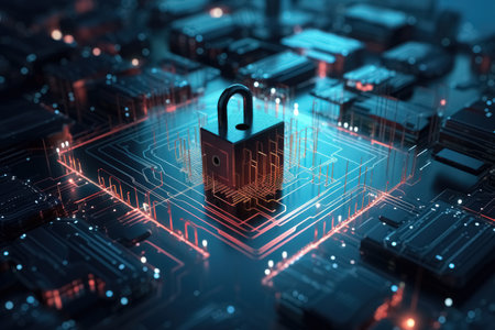 Protection and save of personal data on the web. Confidentiality of information on the Internet under lock and key cyber security. Generative AI.の素材