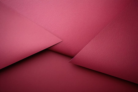 Top view of sheet cardboard with geometrically folds, red monochrome abstract background from paper.の素材