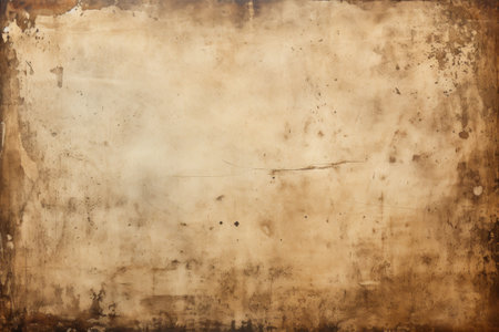 Brown faded paper sheet, vintage distressed background with scratches and scuffs.の素材