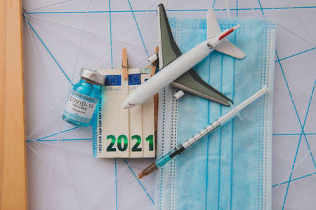 Concept for economy finance budget investment and business New year 2021  vaccination over the world Air travel in 2の写真素材
