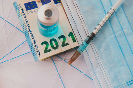 Concept for economy finance budget investment and business New year 2021  vaccination over the world Air travel.の写真素材