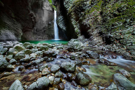 Waterfall Kozjak and Virje, Kobarid, Bovec, Slovenia, SoÄa Valley, Long exposureの写真素材