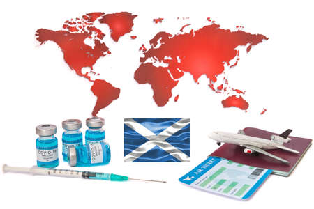 Coronavirus SARS CoV 2 and VUI 20201201, Save air travel during COVID-19, PCR and Antigen rapid test, Air travel in 2021, Vaccination passportの写真素材