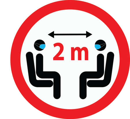 Coronavirus safety distance between humans. Recommended social distance between chairs 2 meters.のイラスト素材