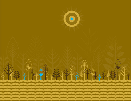 Many vector trees on the brown background, vector illustrationのイラスト素材