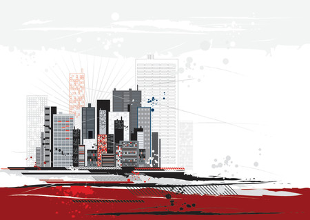 Urban scene with many different shapes, vector illustrationのイラスト素材