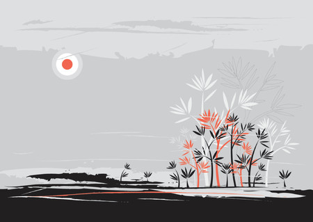 Background with many bamboo on grey background,vector illustrationのイラスト素材