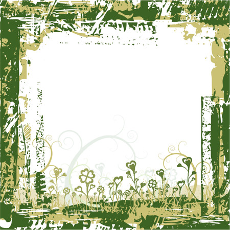 Grunge vector green background with leafs and flowersのイラスト素材