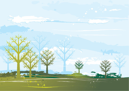 Landscape with many trees, vector illustrationのイラスト素材